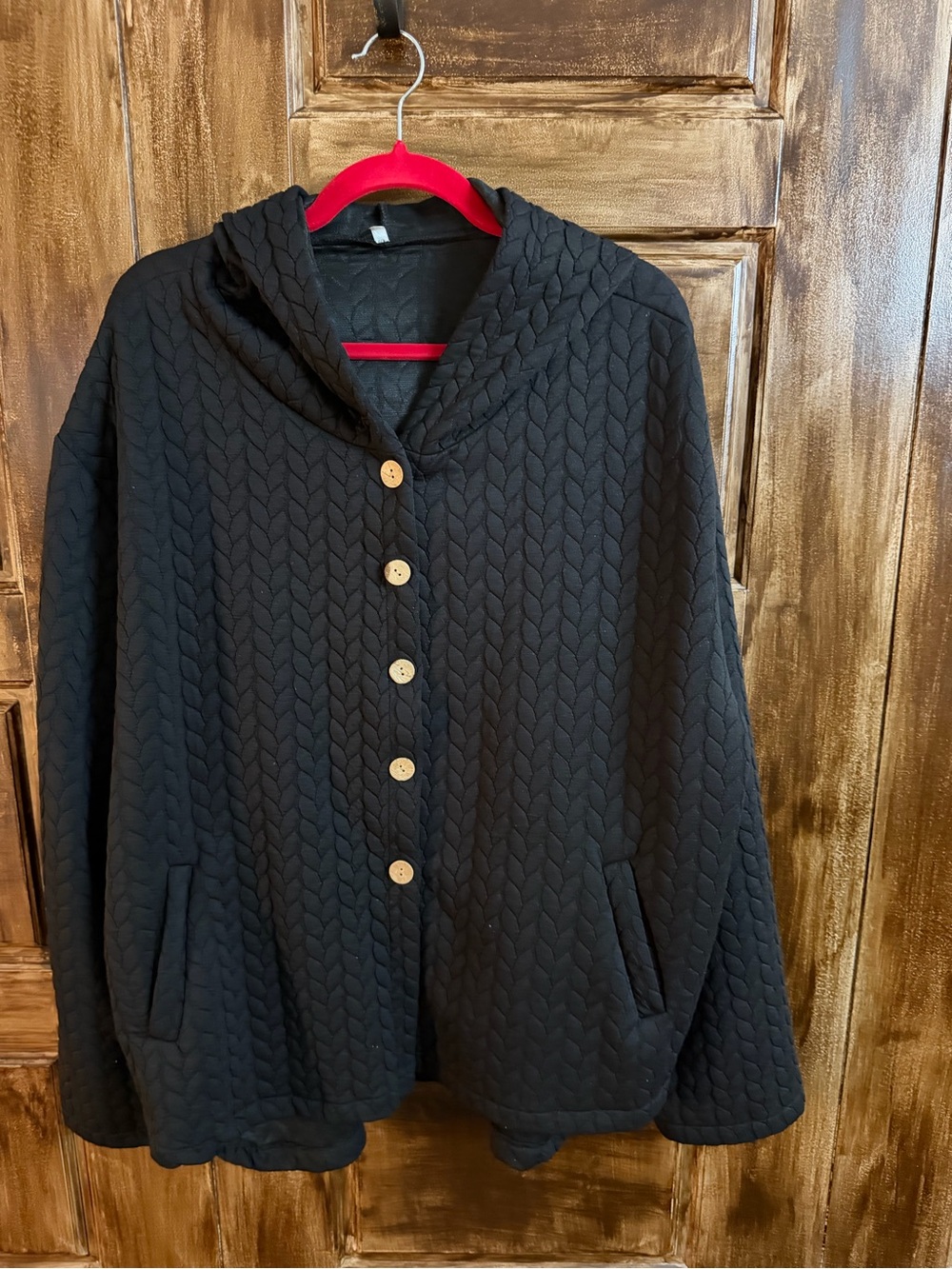 Black Hooded Button-Front Women's Sweater Size 2X